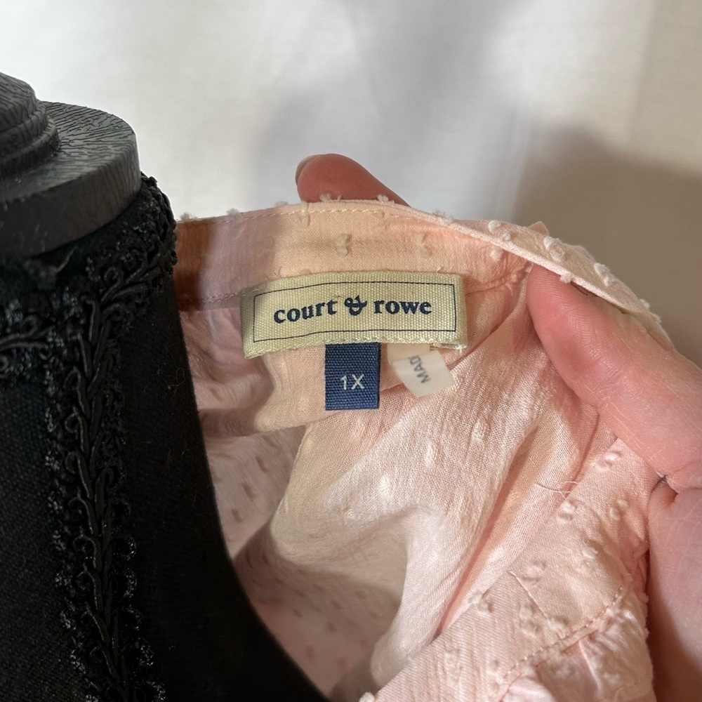 COURT & ROWE Pale Pink Swiss Dot Ruffle-Trim Button Front Blouse - Picture 6 of 7